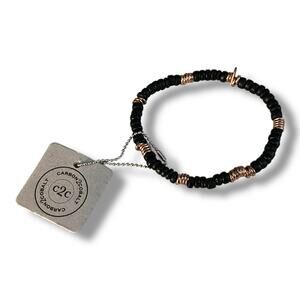 Carbon2Cobalt Copper Route Bracelet Black Wood Beads Copper Disks Stretchy Cord